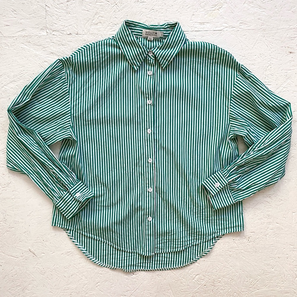 Molly Bracken Green Striped Button Down Shirt - Picture 2 of 5